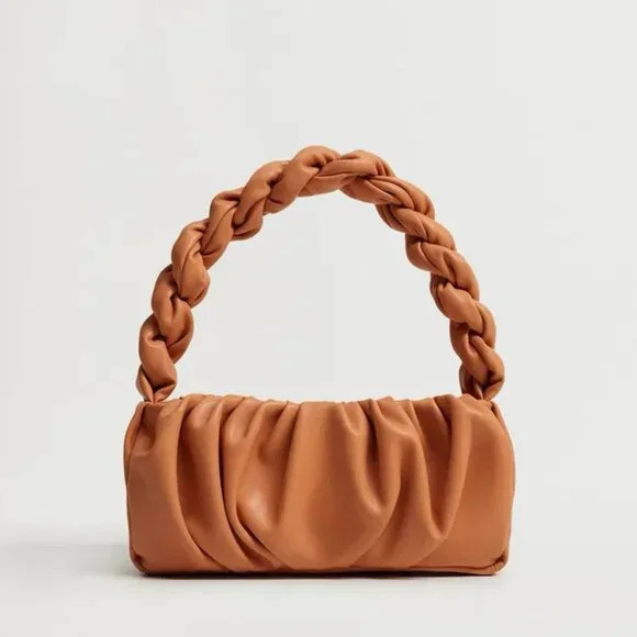 Mango Twisted Strap Baguette Bag Small Underarm Shoulder Bag Zipper Closure - Picture 1 of 14